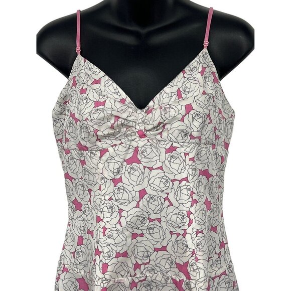 Bebe White Pink Rose Silk Dress Size Small S Shift Romantic Sleeveless EUC - Picture 2 of 11